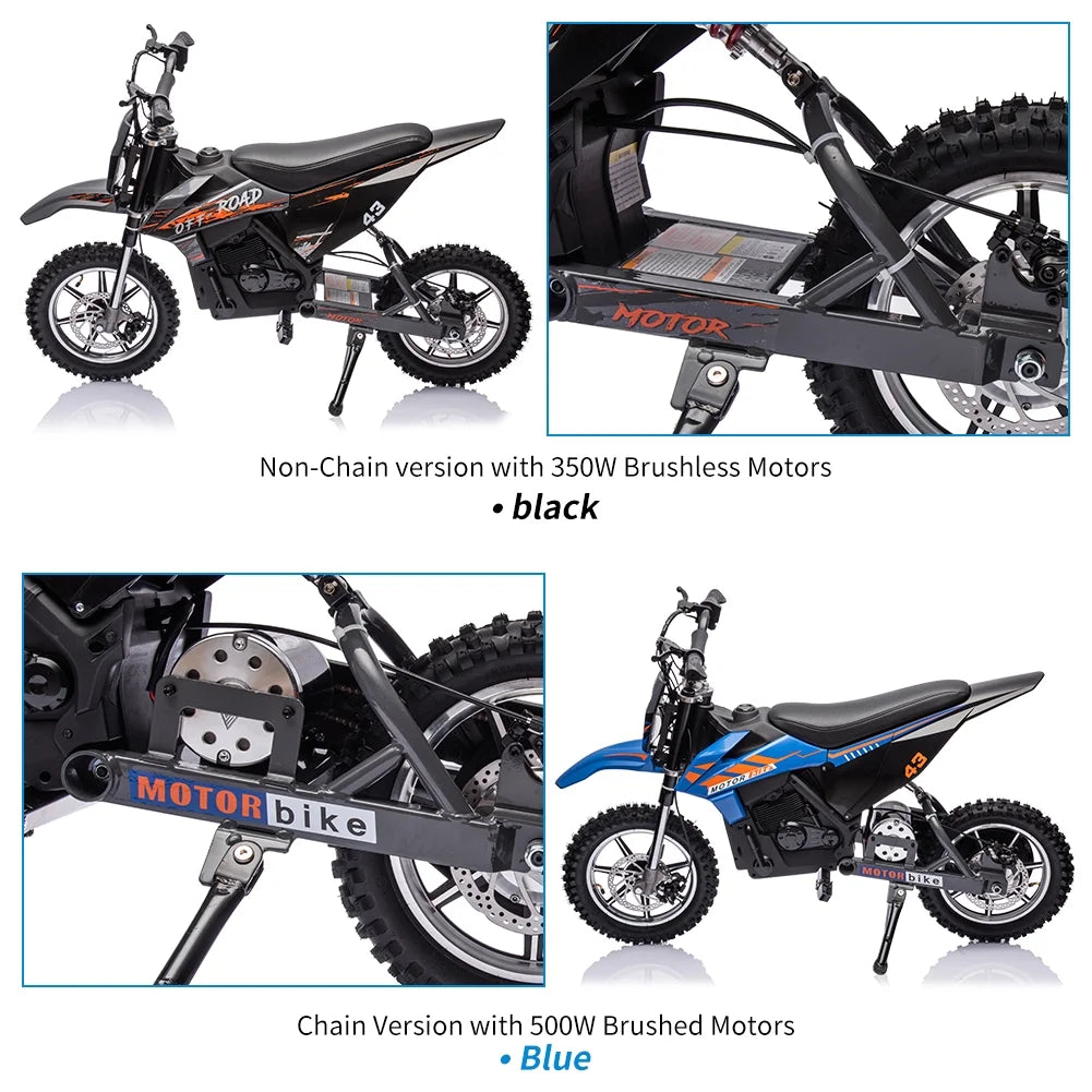 Electric Dirt Bike for Kids, 36V Ride on Motorcycle, up to 15.5MPH, 350W Brushless Motor, LED Headlight, Leather Seat, Front and Back Brakes, Electric Motorcycle for Kids Age 8 - 16, Max Load 175 lb