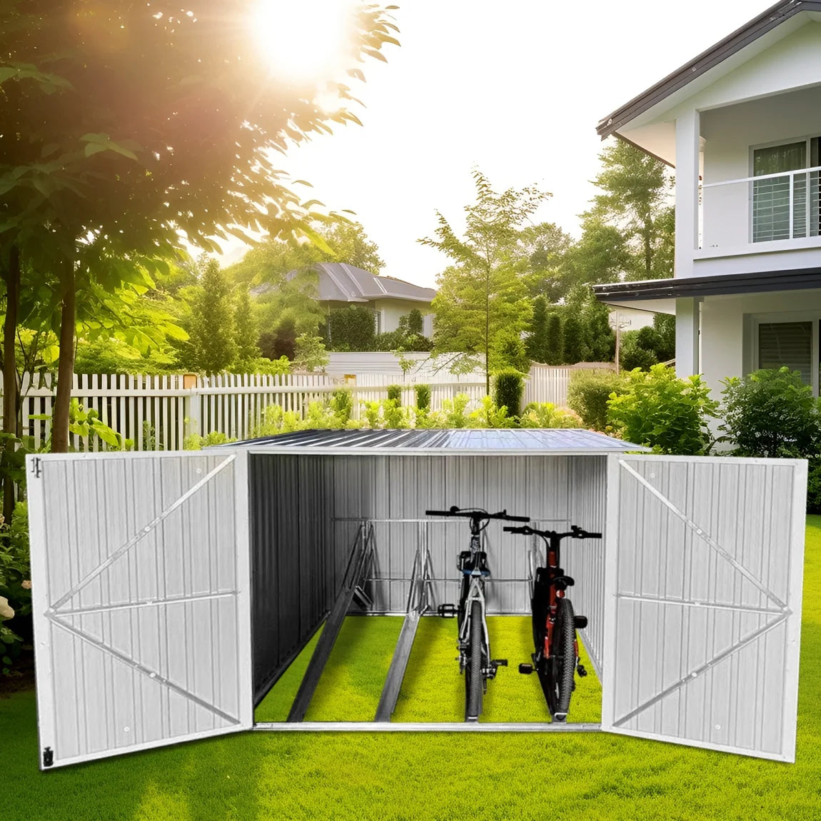 6.3' x 6.1' Outdoor Storage Shed Clearance, Metal Outdoor Storage Cabinet with Double Lockable Doors, Waterproof Tool Shed, Stores 4 Bikes, Backyard Shed for Garden, Patio, Lawn