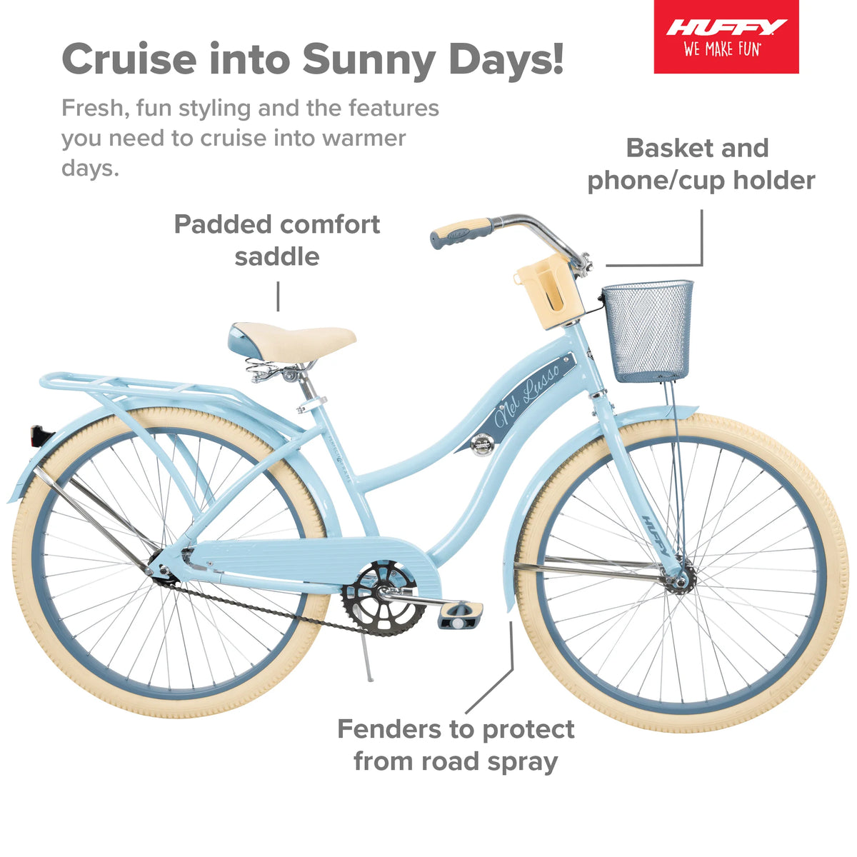 Huffy, Nel Lusso Classic Cruiser Bike with Perfect Fit Frame, Women'S, Light Blue, 26 in