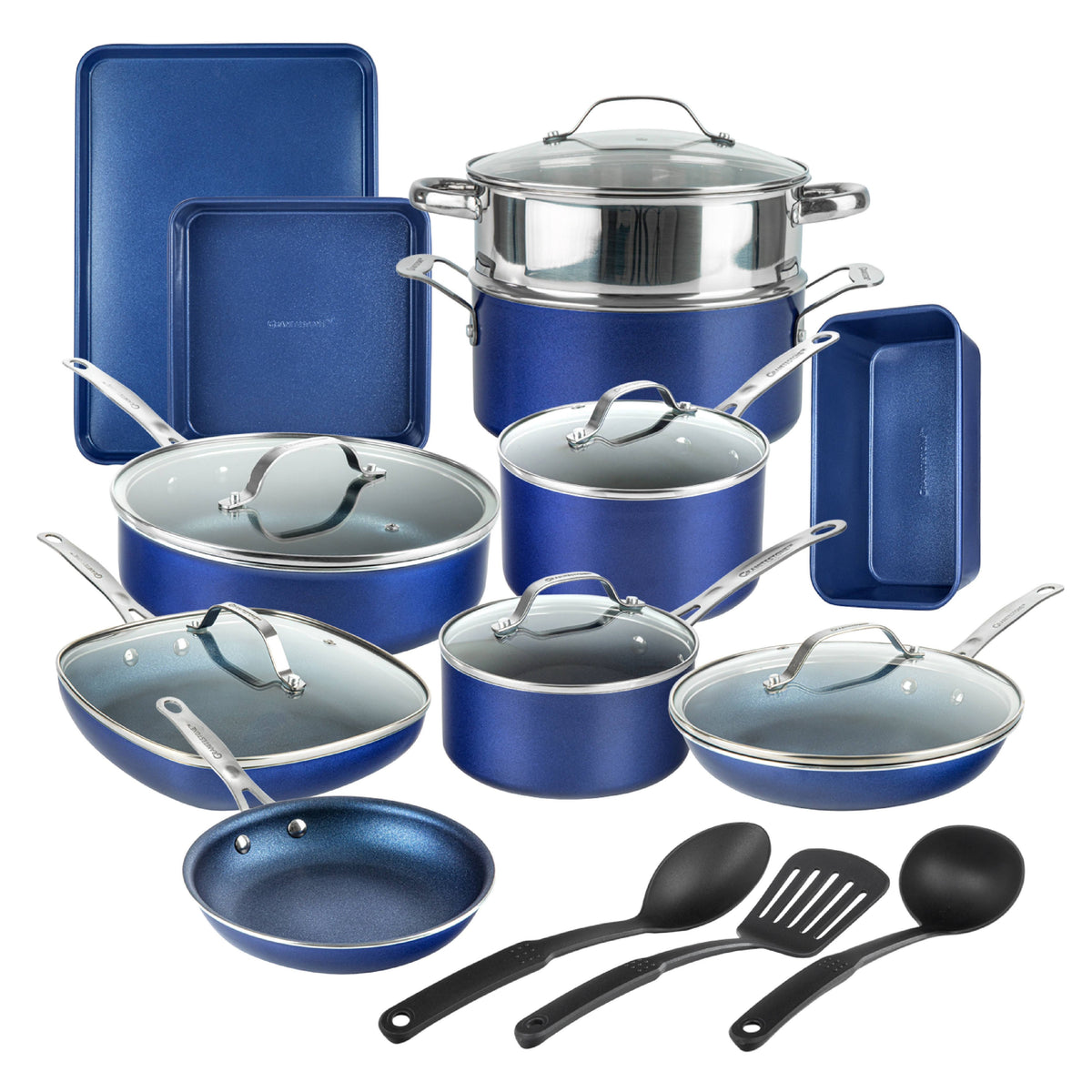 Granitestone 20-Piece Blue Aluminum Ultra-Durable Diamond Infused Coating Nonstick Express Cookware and Bakeware Set