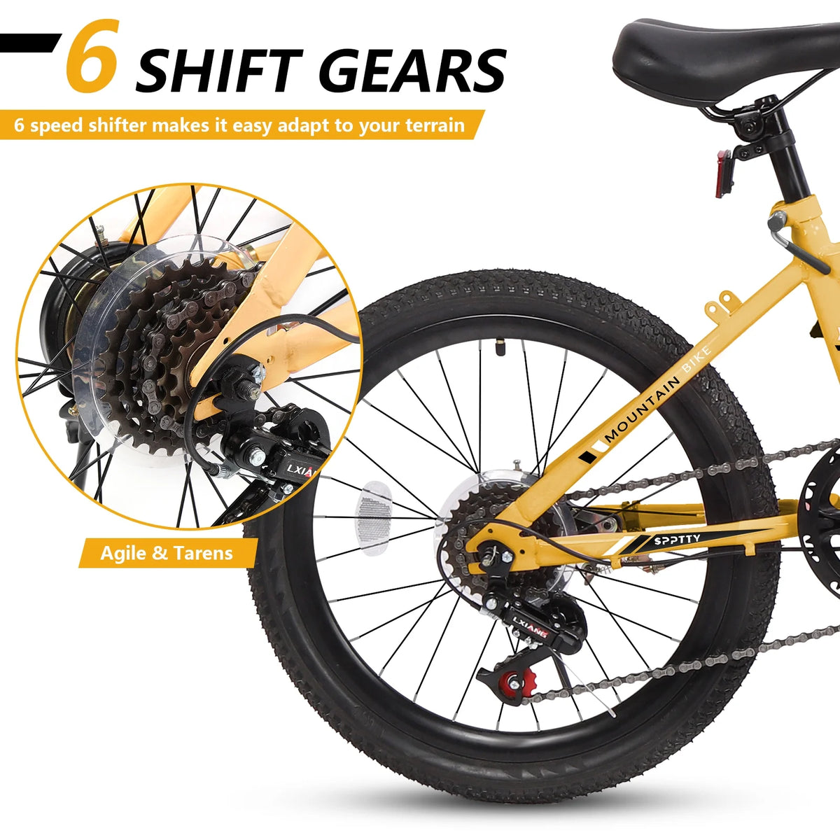 SPPTTY 20 - 24 in Bike, 6 - Speed Mountain Bike for Men Women Boys Girls, Comfort Saddle, Blue