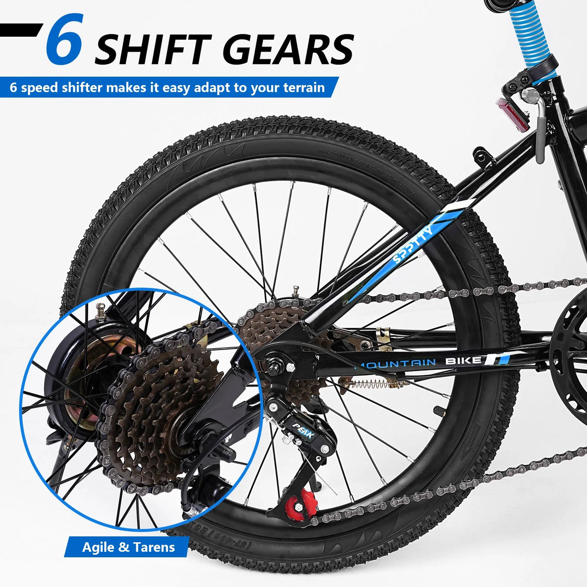 SPPTTY 20 - 24 in Bike, 6 - Speed Mountain Bike for Men Women Boys Girls, Comfort Saddle, Blue
