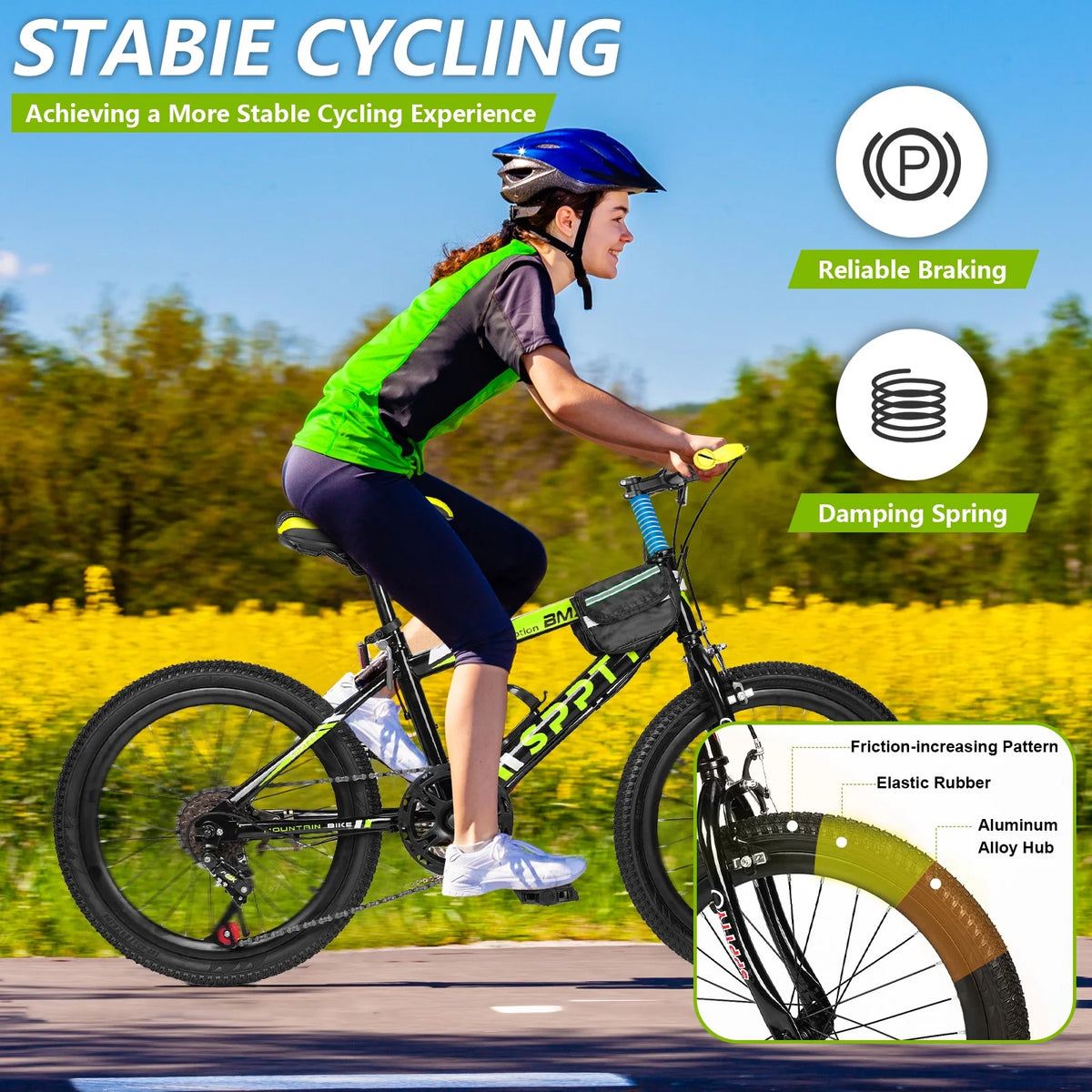 SPPTTY 20 - 24 in Bike, 6 - Speed Mountain Bike for Men Women Boys Girls, Comfort Saddle, Blue