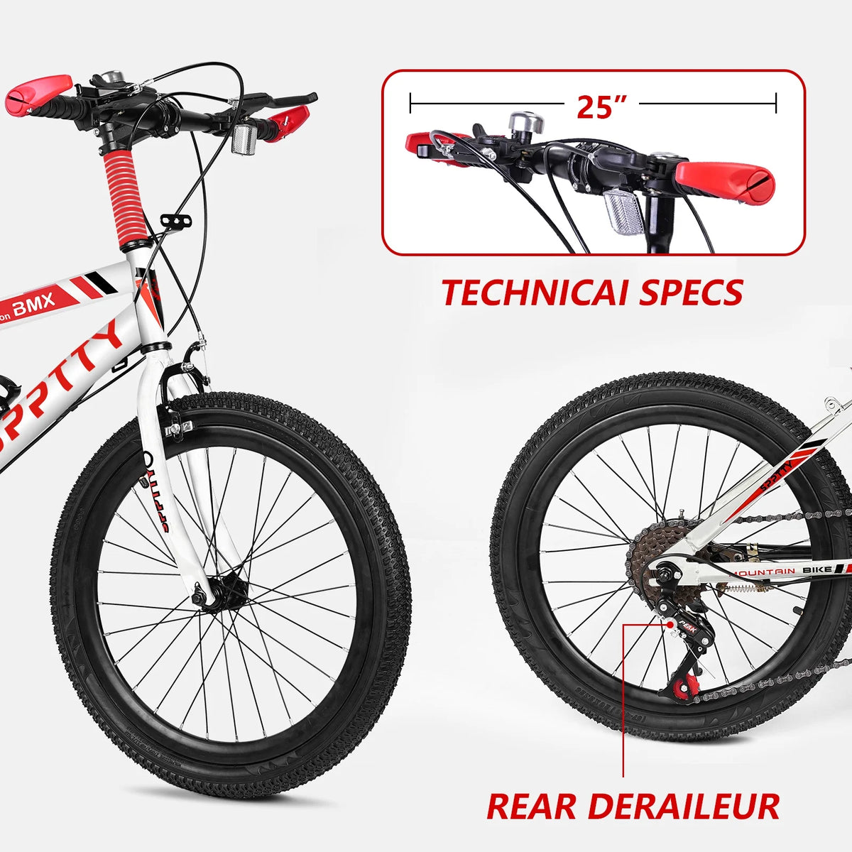 SPPTTY 20 - 24 in Bike, 6 - Speed Mountain Bike for Men Women Boys Girls, Comfort Saddle, Blue