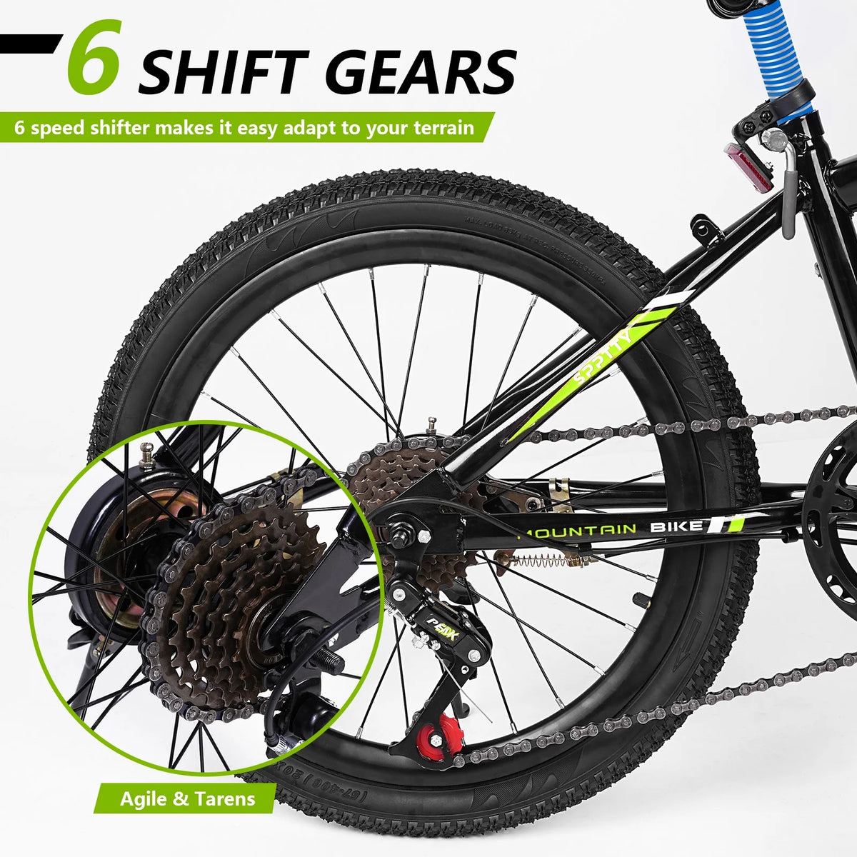 SPPTTY 20 - 24 in Bike, 6 - Speed Mountain Bike for Men Women Boys Girls, Comfort Saddle, Blue