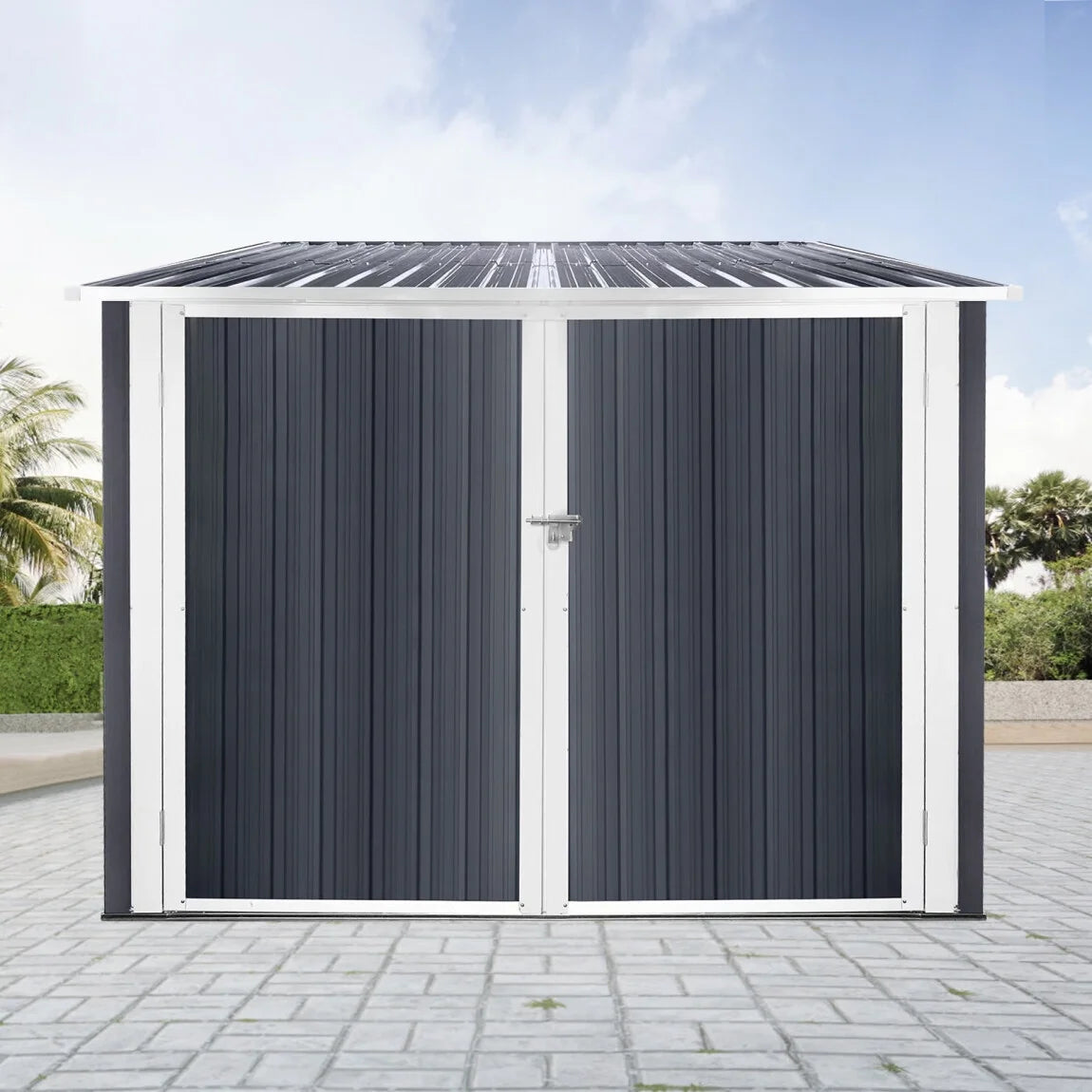 6.3' x 6.1' Outdoor Storage Shed Clearance, Metal Outdoor Storage Cabinet with Double Lockable Doors, Waterproof Tool Shed, Stores 4 Bikes, Backyard Shed for Garden, Patio, Lawn