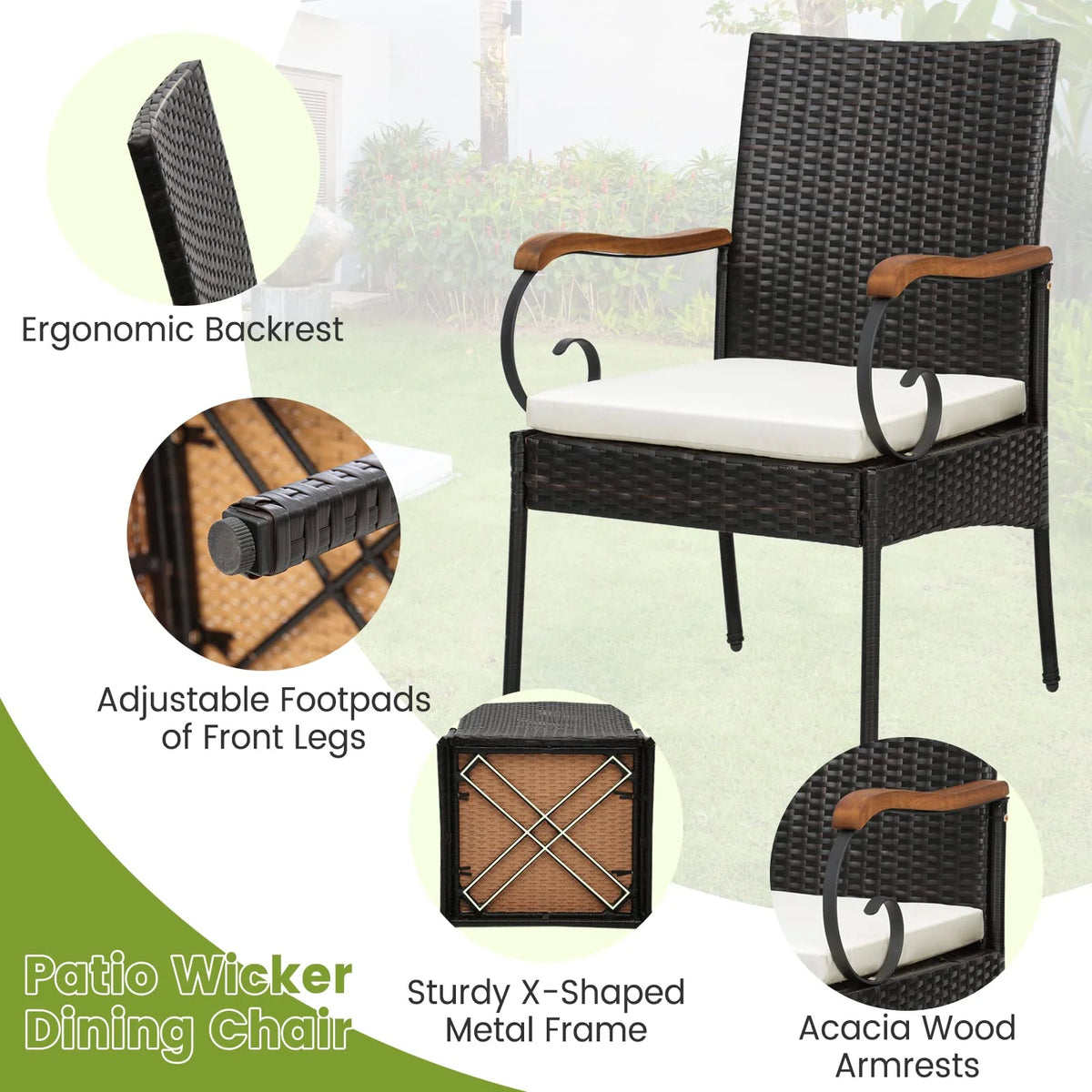 Tangkula 5-Piece Outdoor Dining Set with Acacia Wood Table & 4 Wicker Rattan Armrest Chairs