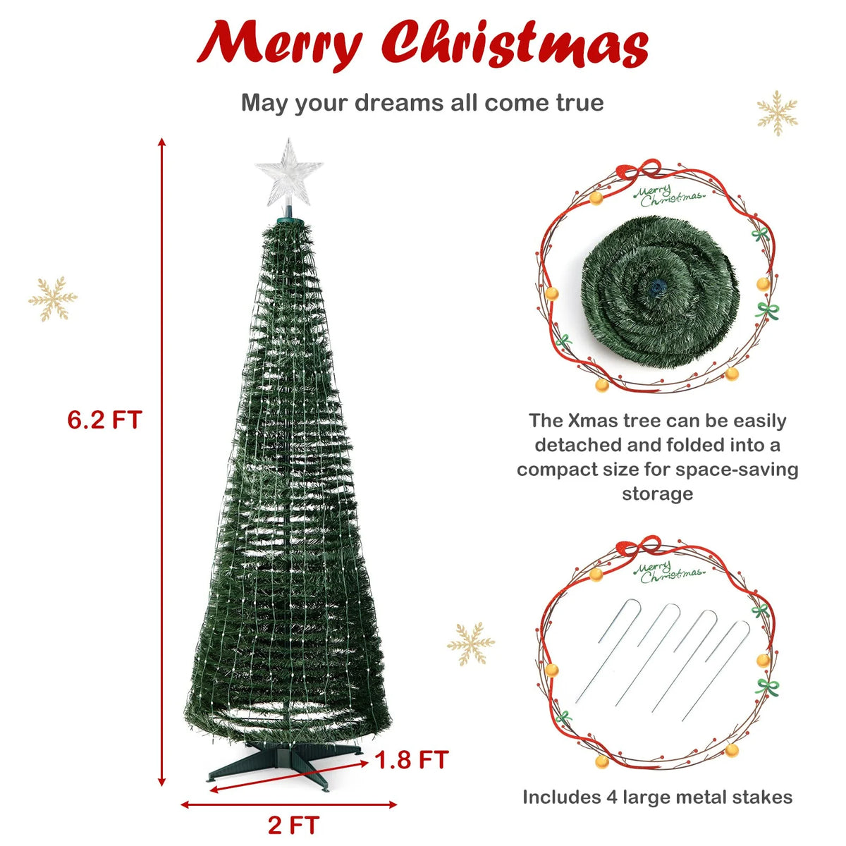 Tangkula 6.2FT Pop-Up Christmas Tree with 282 LED Lights