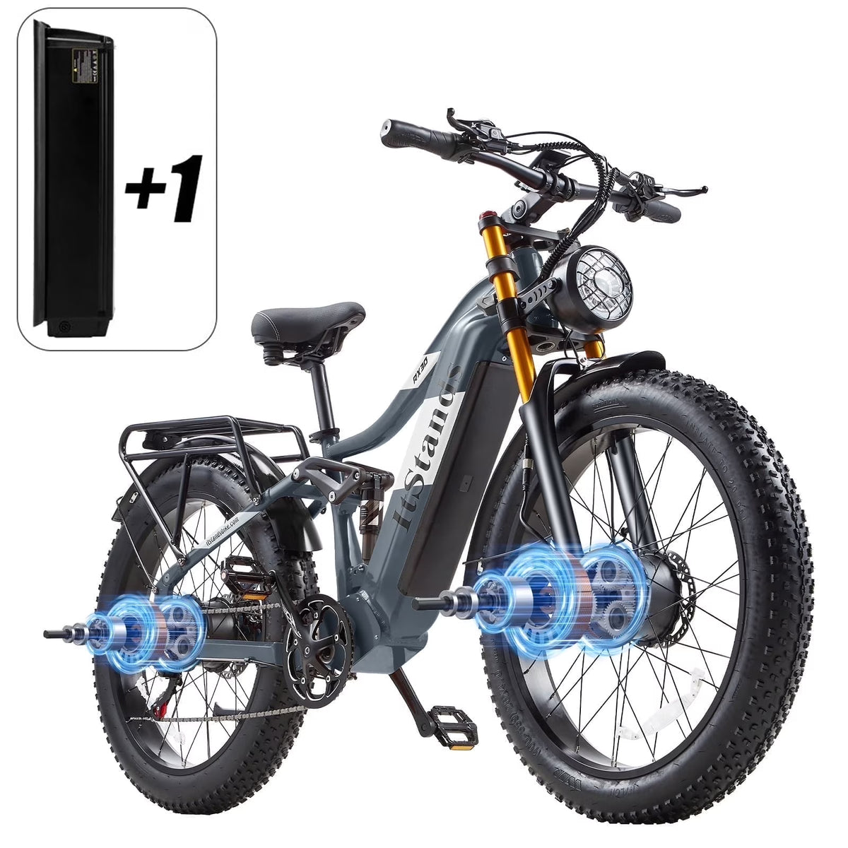 Dual Motors AWD 2000W Electric Bike for Adult 26'', UL2849 48V 60AH Removable Battery E - Mountain Bike 4'' Fat Tire up to 35MPH&200miles Long Range Off Road Ebike Beach Dual Hydraulic&Brakes E - Bicycle