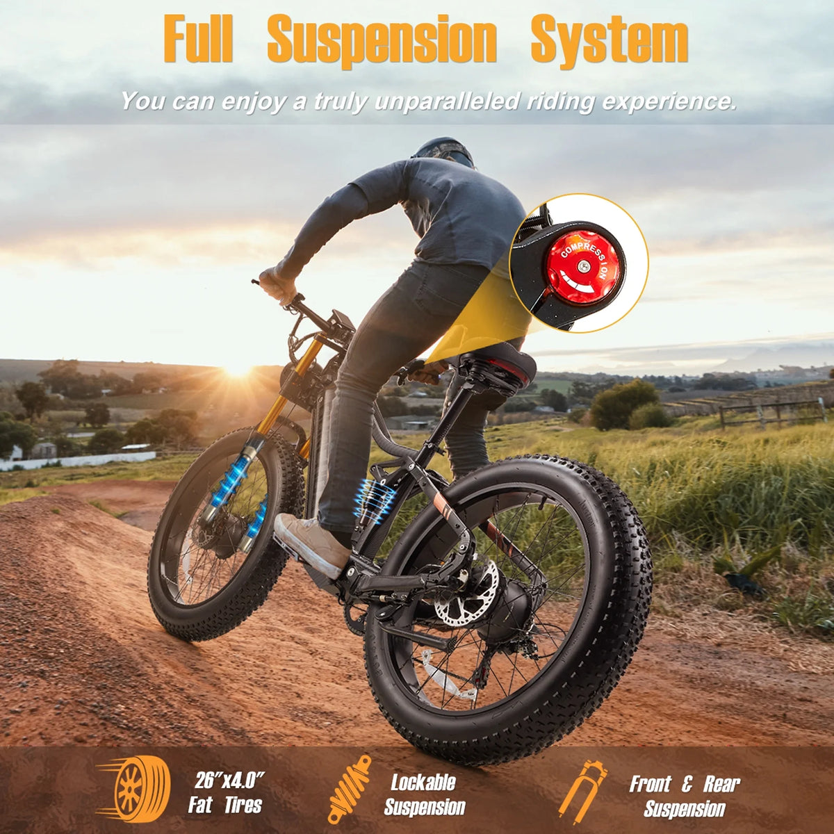 Dual Motors AWD 2000W Electric Bike for Adult 26'', UL2849 48V 60AH Removable Battery E - Mountain Bike 4'' Fat Tire up to 35MPH&200miles Long Range Off Road Ebike Beach Dual Hydraulic&Brakes E - Bicycle