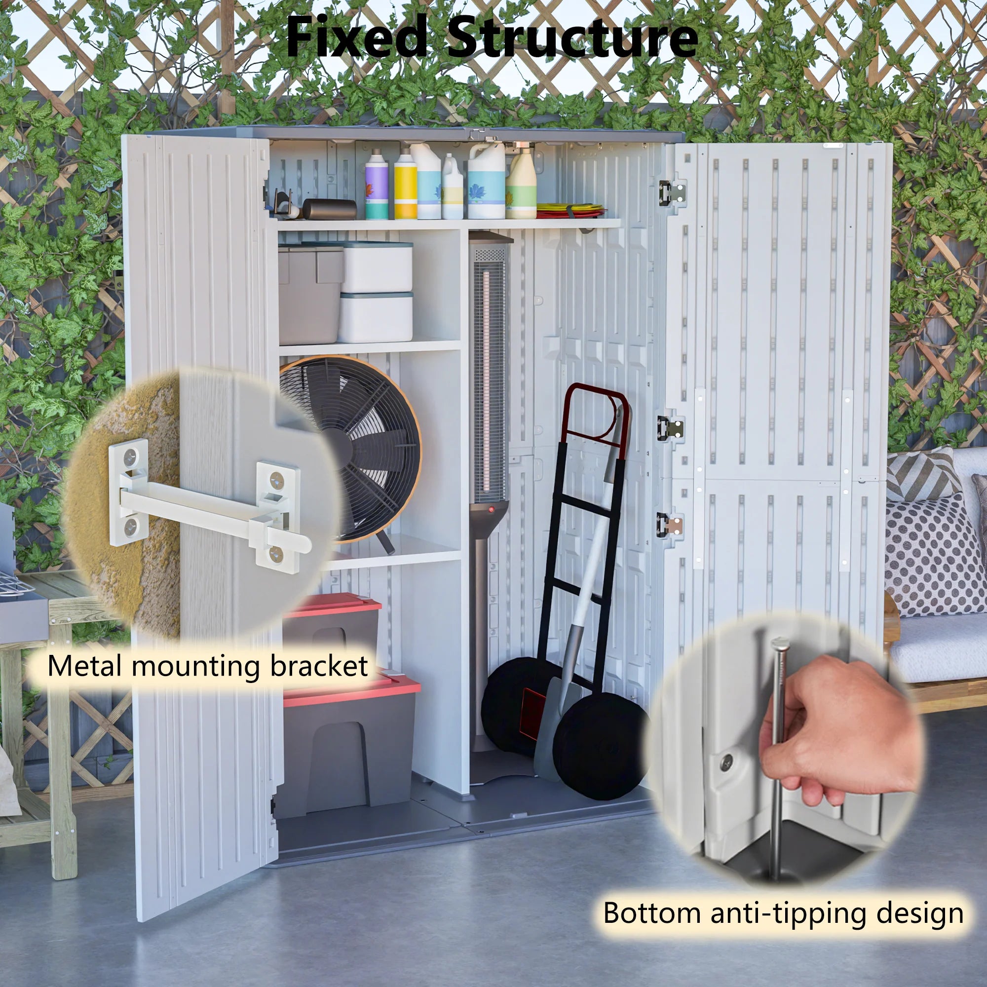AECOJOY 61.6 Cu.ft Outdoor Resin Storage Shed with Easy Lift Hinges & Adjustable Divider