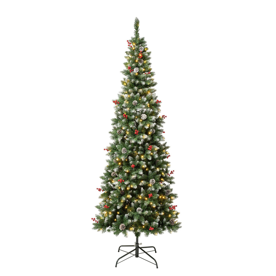 National Tree Company First Traditions 7.5' Pre-Lit LED Slim Cullen Hinged Artificial Christmas Tree Warm White Lights