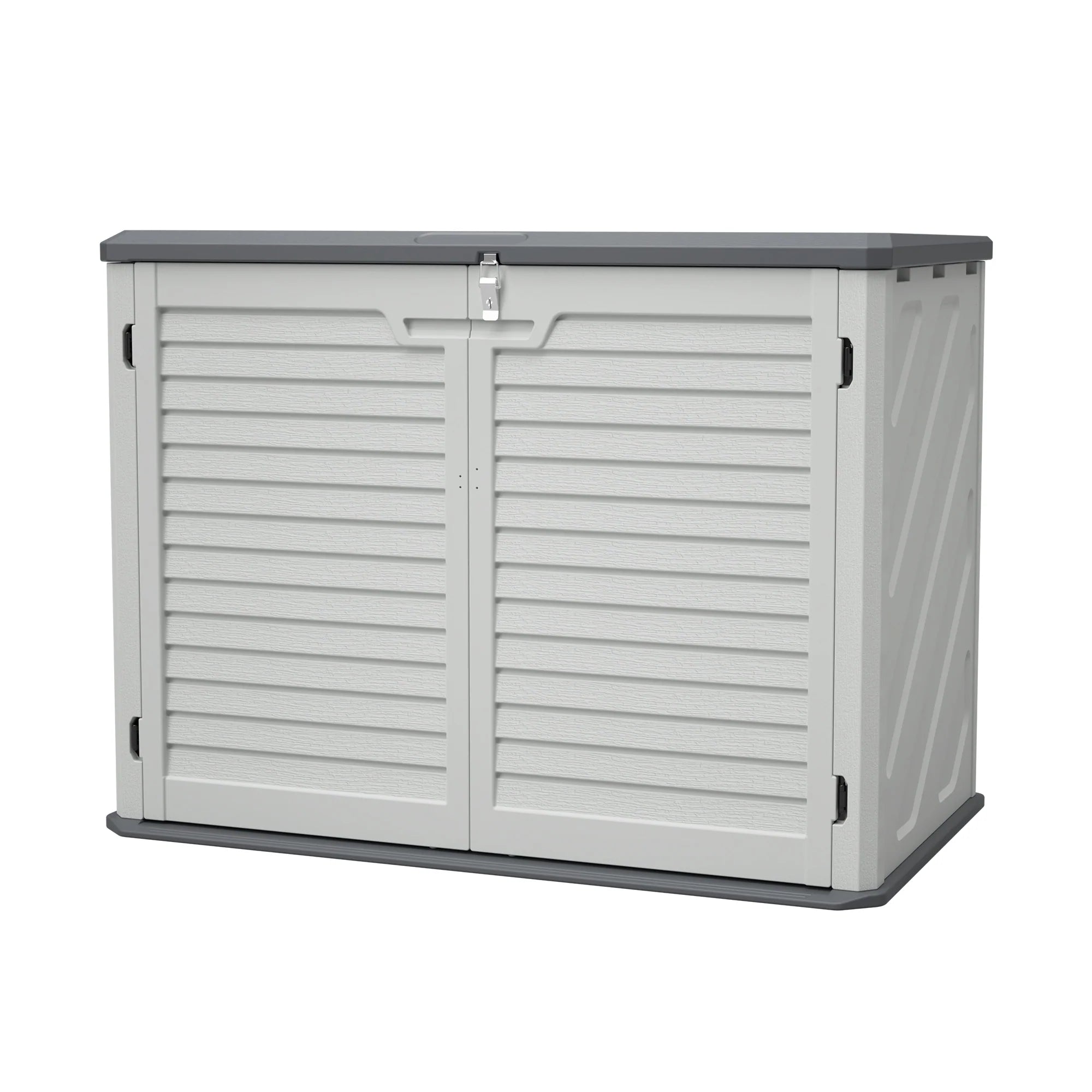 AECOJOY Horizontal Storage Shed Weather Resistance, Lockable Outdoor Storage Cabinet – 28 Cu.ft, Ivory White
