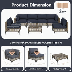 AECOJOY 7-Piece Patio Outdoor Furniture Set, Boho Outdoor Sectional Set, Dark Brown&Dark Grey
