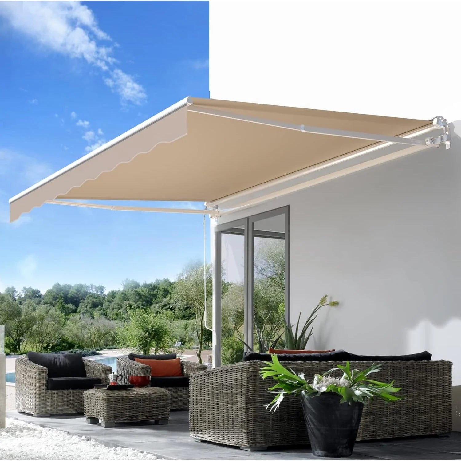 AECOJOY 8.2'×6.5' Manual Retractable Awning Sun Shade, Patio Awning Canopy