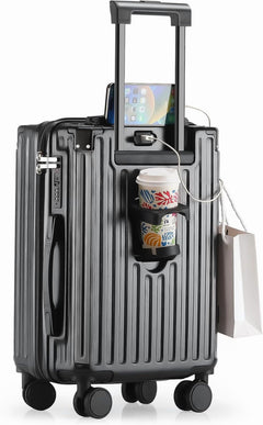 20 in Carry on Luggage with Cup Holder & USB Port, Airline Approved TSA - Locked Luggage, Lightweight PC Material Travel Suitcase with 360 Spinner Wheel