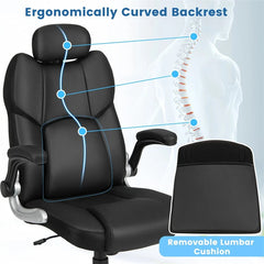 Executive 3D Kneading Massage Office Chair w/ Remote Control, PU Leather Computer Desk Chair w/ Flip-up Armrests, Adjustable Headrest & Lumbar Support