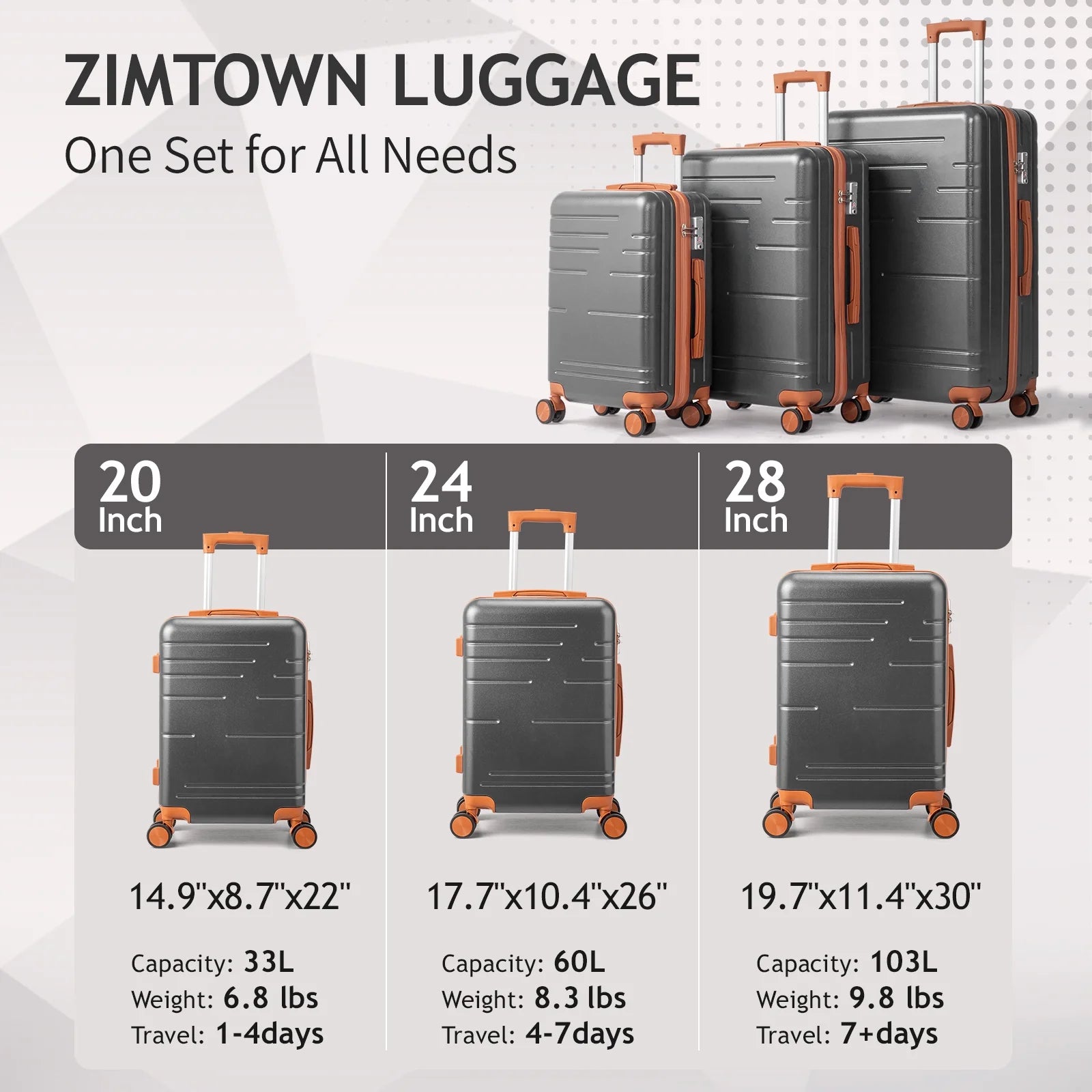 Zimtown Luggage 3 Piece Set Suitcase ABS Hardside Lightweight with TSA Lock Spinner Wheels, Beige