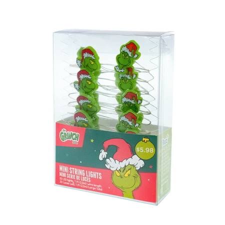 Dr Seuss' The Grinch Who Stole Christmas, The Grinch, 20 Count LED Micro String Lights, 7 Feet Long