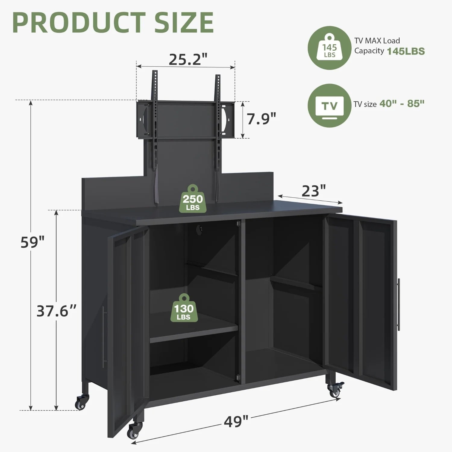 AECOJOY Outdoor Storage Cabinet with TV Mount for 40–85 Inch TVs, Outdoor TV Stand with Storage Cabinet Waterproof