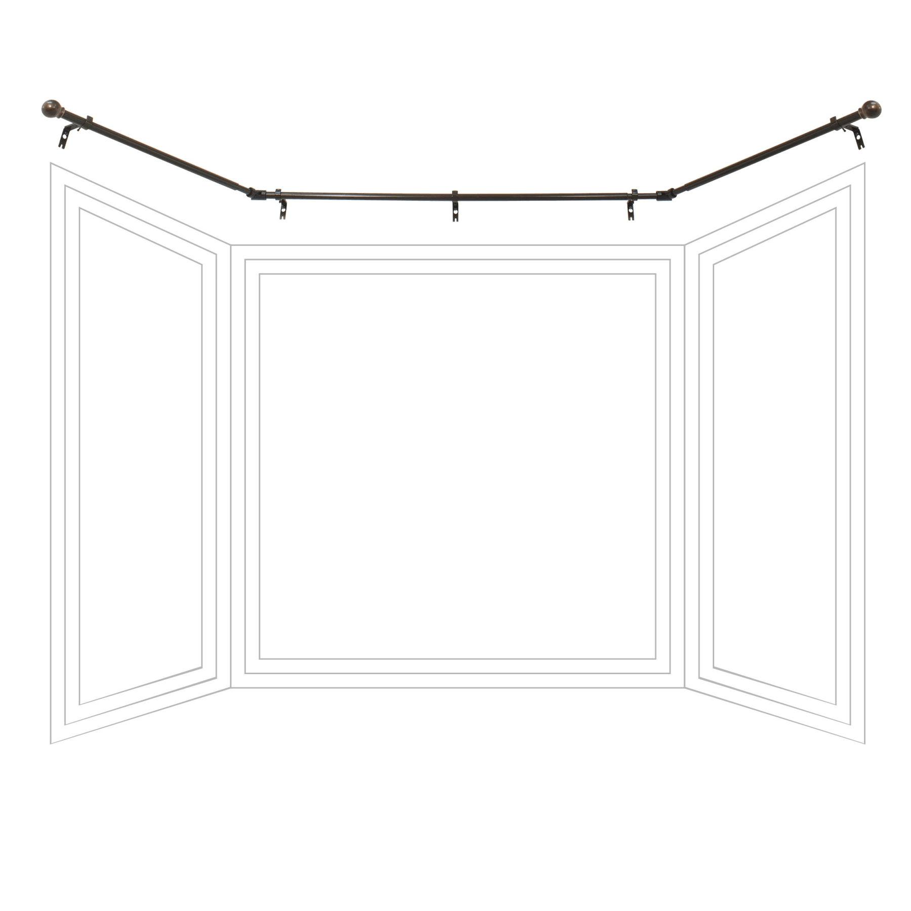 Decopolitan Drapery Bay Window Curtain Rod Set, Oil Rubbed Bronze