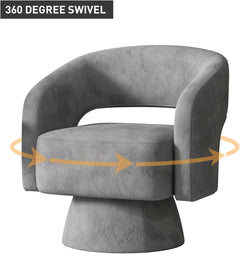 Bonzy Home 360° Swivel Barrel Chair, Velvet Accent Armchair for Living Room, Bedroom & Office, Gray