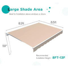AECOJOY 8.2'×6.5' Manual Retractable Awning Sun Shade, Patio Awning Canopy