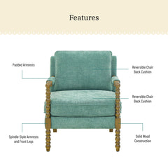 Pioneer Woman Harper Spindle Accent Chair, Jade Fabric Upholstery