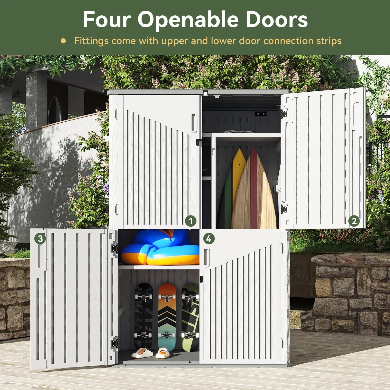 Aoxun Outdoor Storage Shed, 64 Cu.ft Vertical Storage Sheds Outdoor with Floor, Outdoor Waterproof Storage Cabinet for Garage Storage, Pool Storage, Bike Shed, Garden Shed, Outdoor Storage(White)
