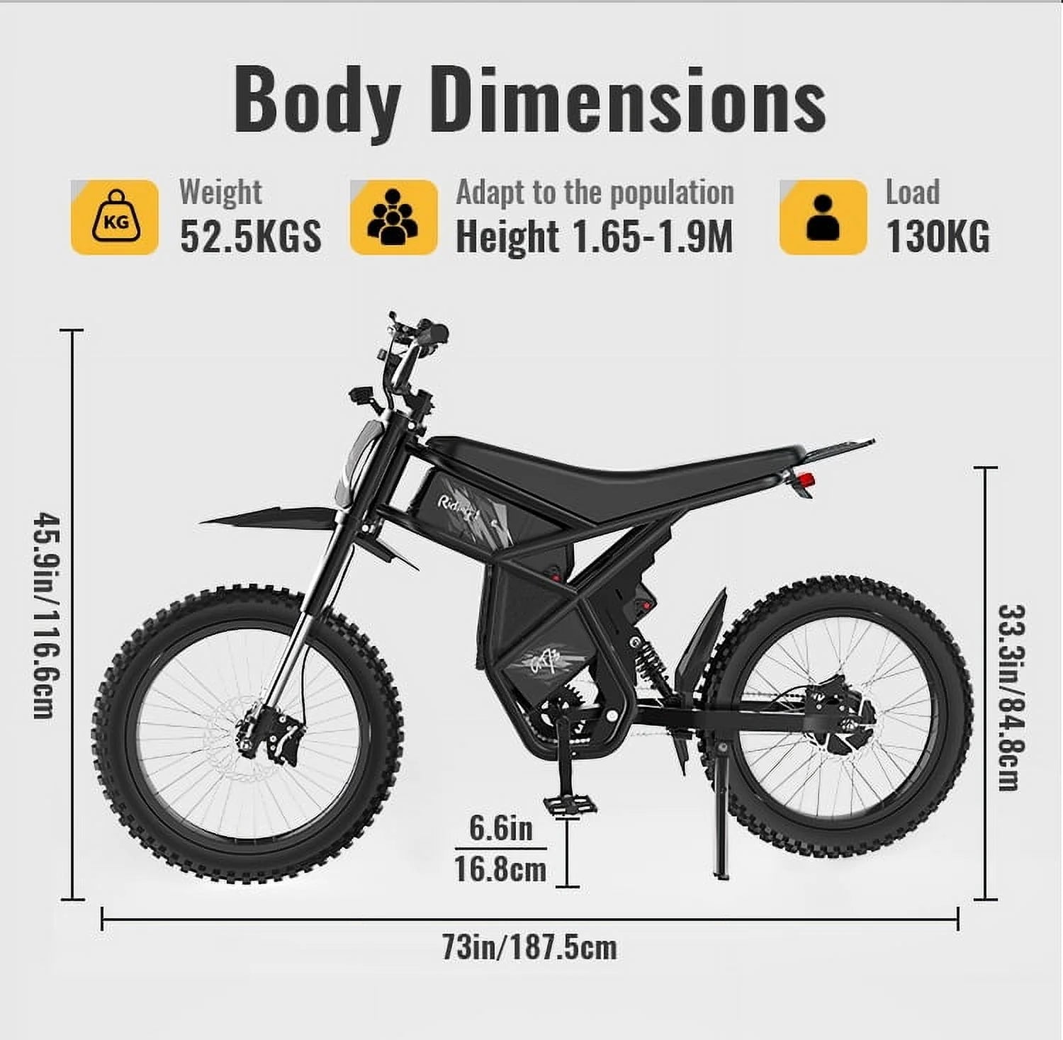 2400W Ridingtimes GT73 2400W 48V Electric Motorbike 18.2ah*2 Electric BIKE UL2849 with 25" Tires Digital Screen Carbon Steel, BLACK