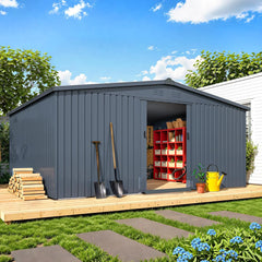 AECOJOY 12' x 14' Outdoor Storage Shed with Sliding Door, Metal Storage Tool Shed