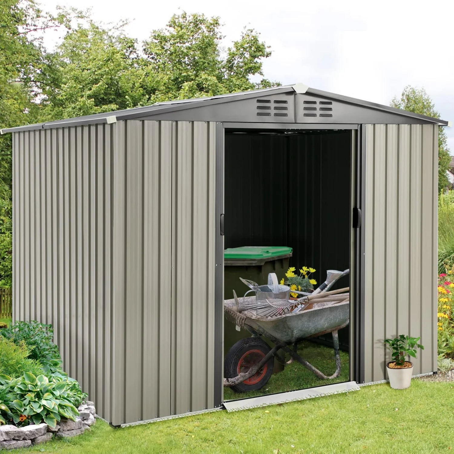 AECOJOY 8x6 Ft Outdoor Storage Tool Shed, Gray