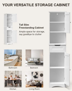 Aiho 67"h Bathroom Storage Cabinet with 2 Doors and 1 Drawer for Bathroom, Bedroom, Kitchen, and Living Room - White