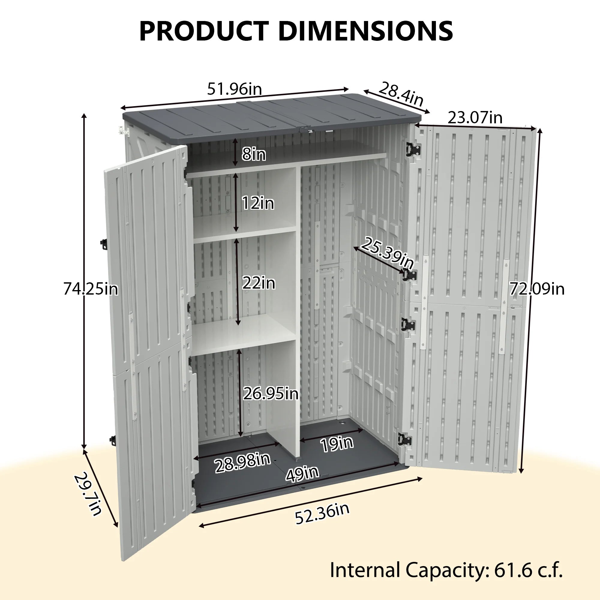 AECOJOY 61.6 Cu.ft Outdoor Resin Storage Shed with Easy Lift Hinges & Adjustable Divider