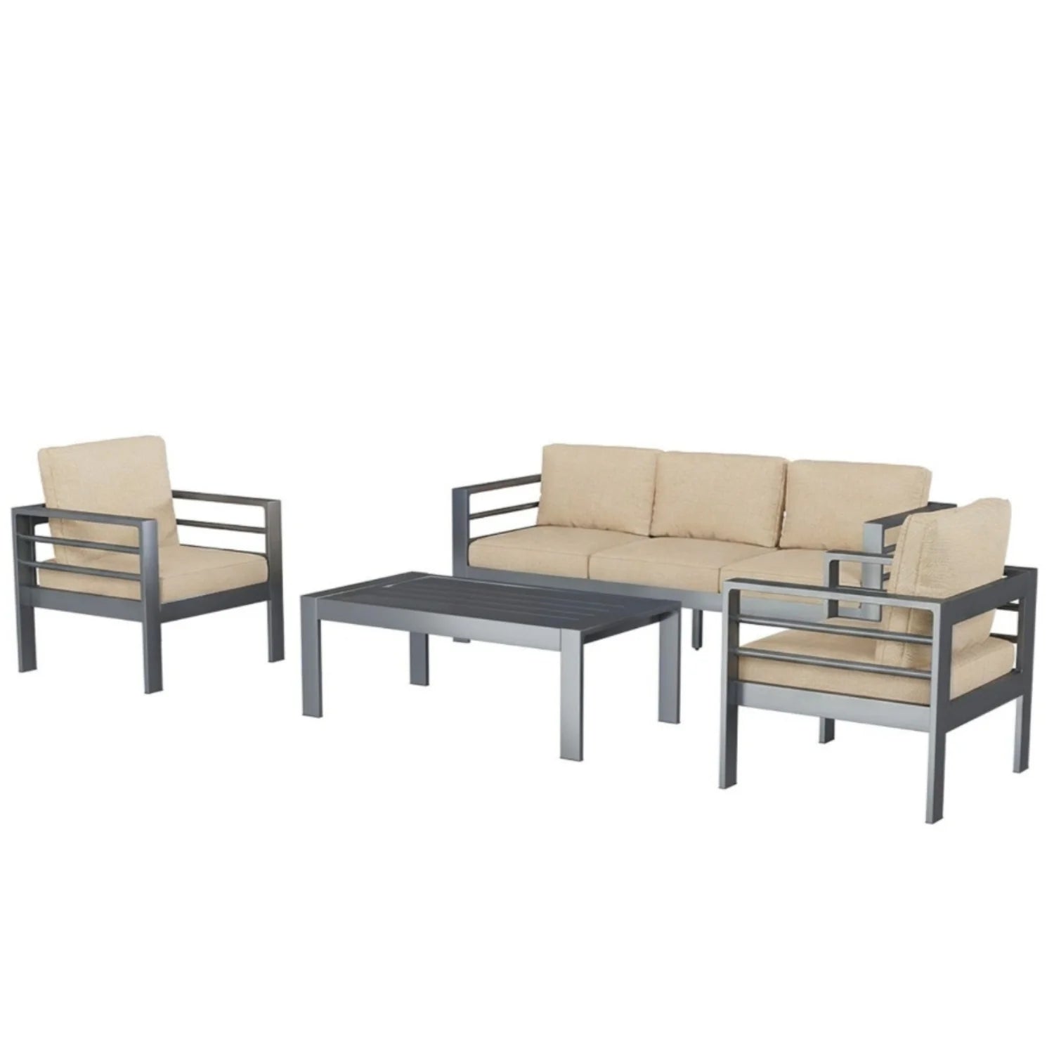 AECOJOY Aluminum Patio Furniture Set, 4 Pieces Outdoor Sectional Sofa Set, Beige