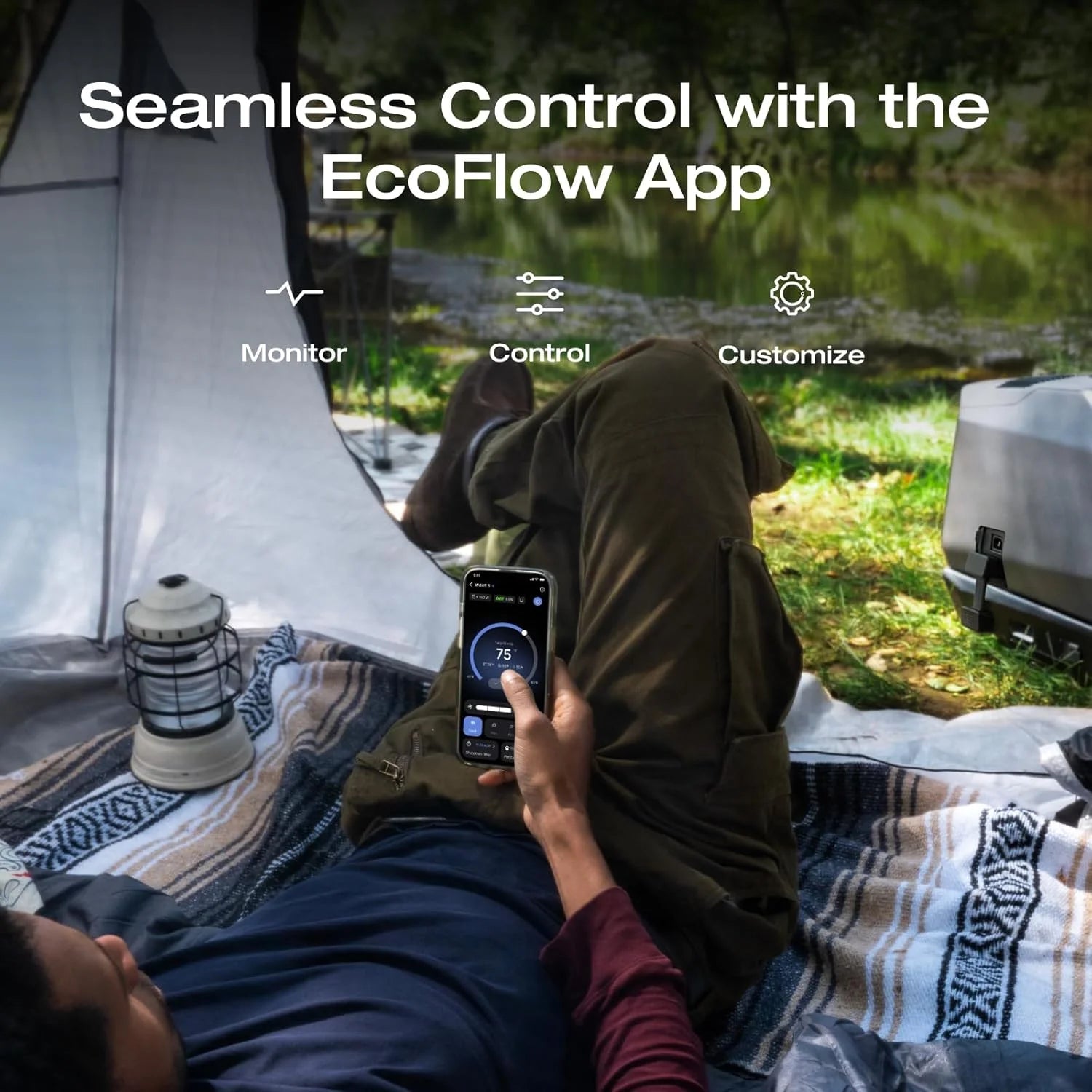 EF Ecoflow WAVE 3 Portable Air Conditioner with Add - on Battery, 1800W/6100 BTU Cooling and 2000W/6800 BTU Heating, 1000W Fast Charging in 75 Mins, 8H Wireless Running, APP Control, for Camping, Rvs