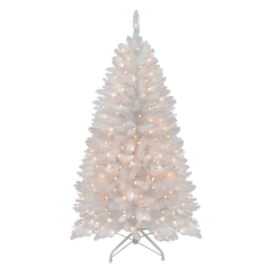 Puleo International 4.5 ft Pre-Lit White Pencil Franklin Fir Artificial Christmas Tree with 150 UL-Listed Lights