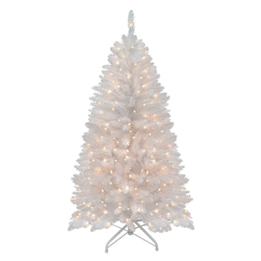 Puleo International 4.5 ft Pre-Lit White Pencil Franklin Fir Artificial Christmas Tree with 150 UL-Listed Lights