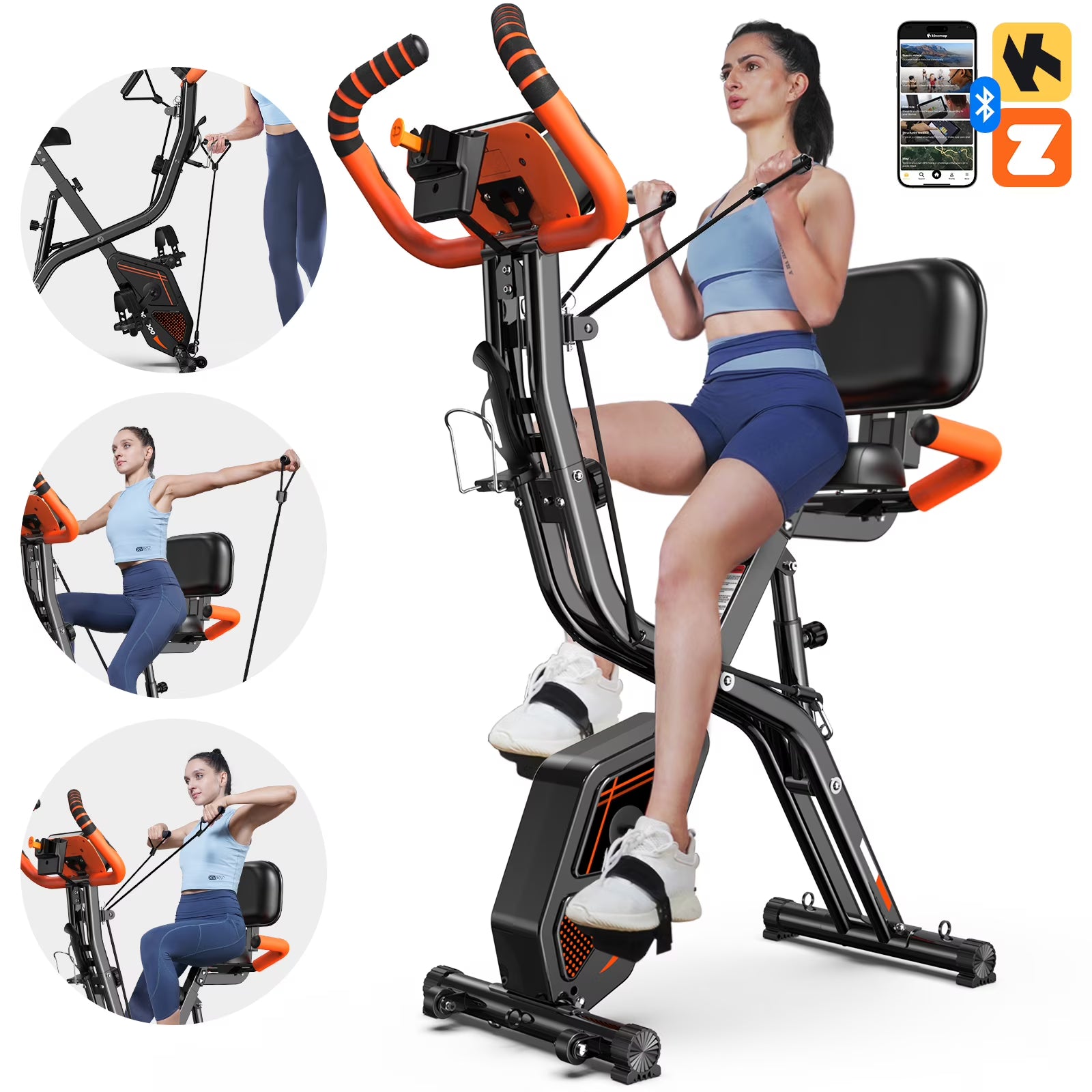 Pooboo 4in1 Folding Exercise Bike Indoor Cycling Bike Stationary Magnetic X Bike Gym Workout 300 lb Easy to Get on/Off