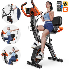 Pooboo 4in1 Folding Exercise Bike Indoor Cycling Bike Stationary Magnetic X Bike Gym Workout 300 lb Easy to Get on/Off