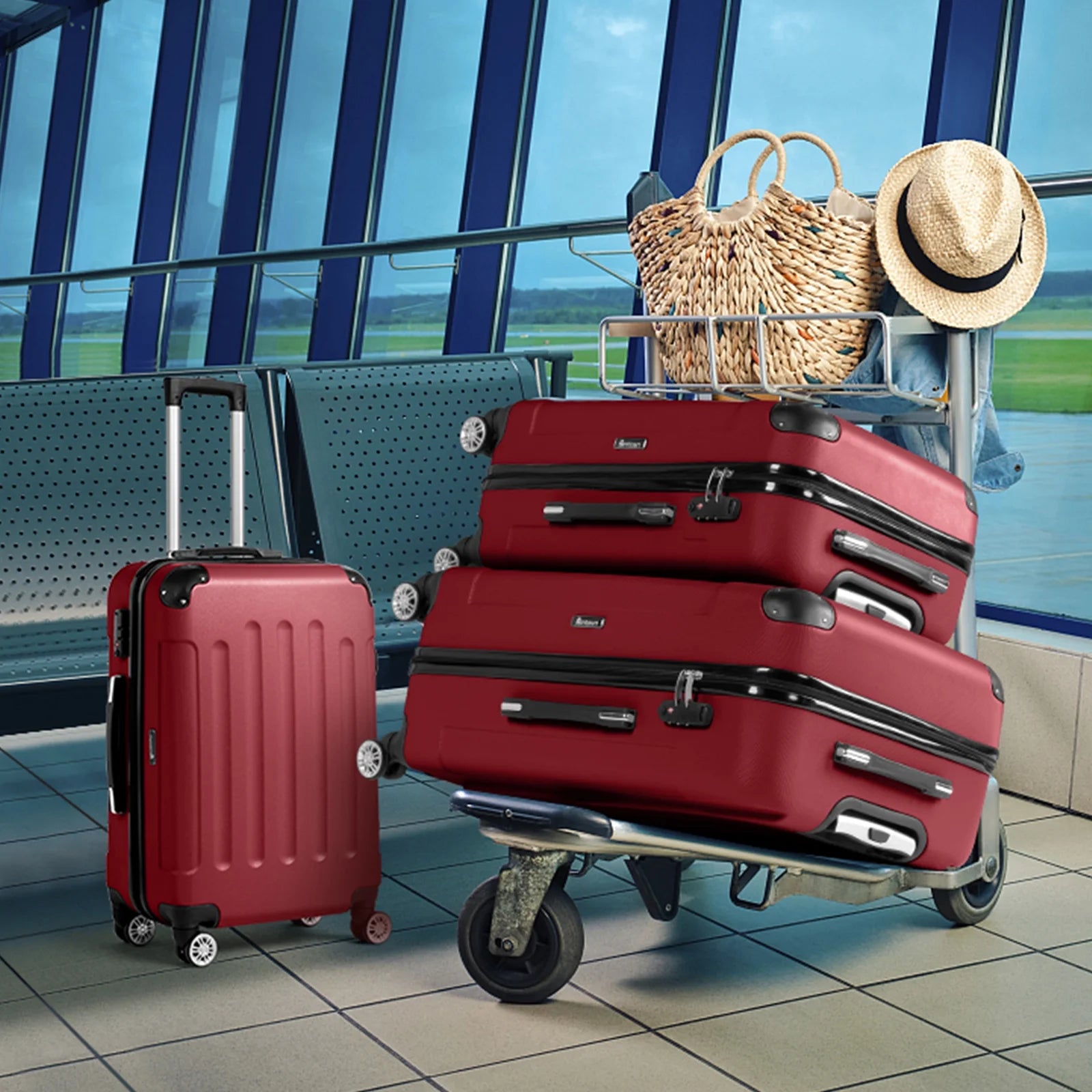 Zimtown Luggage 3 Piece Set Suitcase ABS Hardside Lightweight with TSA Lock Spinner Wheels, Beige
