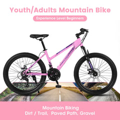 Ecarpat 26 in Mountain Bike Adults Womens Mountain Bicycles with Dual Disc Brakes Shimano 21 - Speed Full Suspension MTB Bicycles for Outdoor Commuting Exercise, Multi Colors