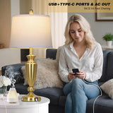 27'' Gold Table Lamps for Living Room, 3 Way Touch Control Bedside Lamps Set of 2 with USB A+C Ports, Modern Metal Nightstand Lamps for Bedroom Living Room Office End Table