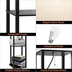 63" Shelf Floor Lamps with Shelves for Living Room Bedroom Office AVV Wood Modern Standing Lamps Black