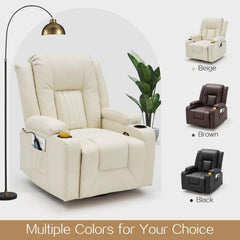 AECOJOY Massage Recliner Manual Chair with Heating & 360° Swivel Rocking Function, Cream White