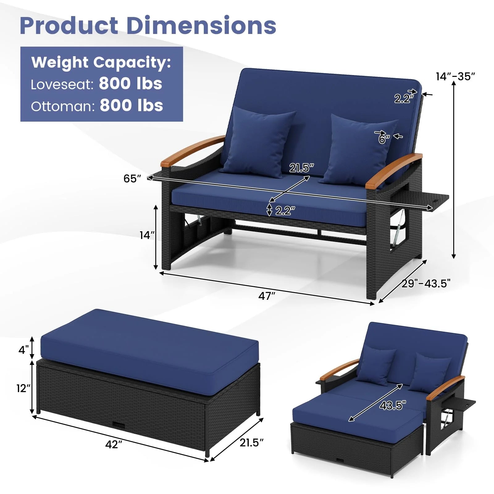 Tangkula Patio Rattan Daybed with 4-Level Adjustable Backrest
