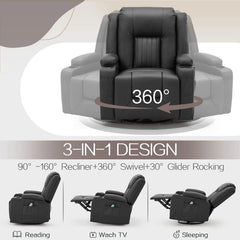 AECOJOY 3 Pieces Leather Recliner Sofa Set with Swivel Massage Chair, Black