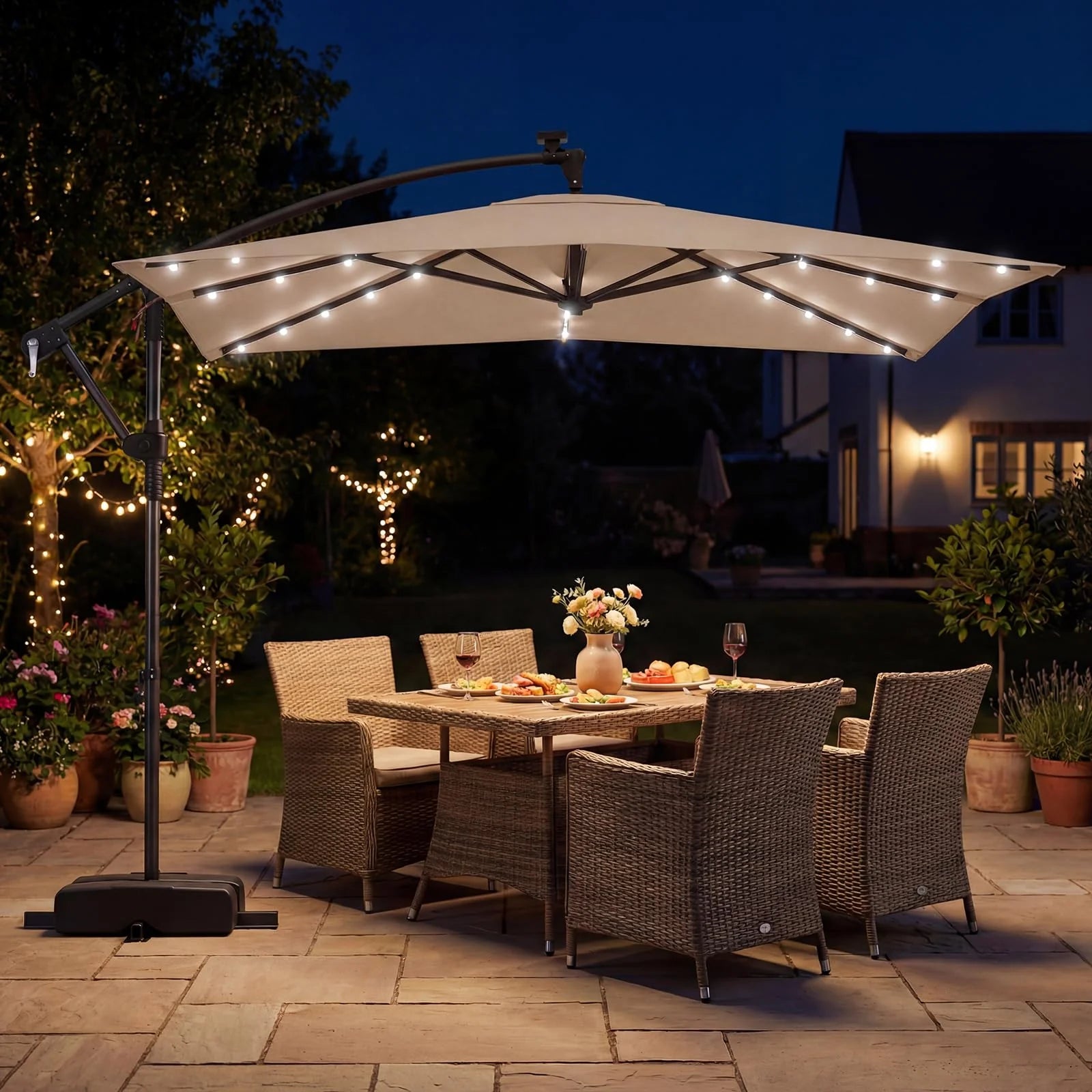 Tangkula 8x8 FT Solar Patio Umbrella with Base Included