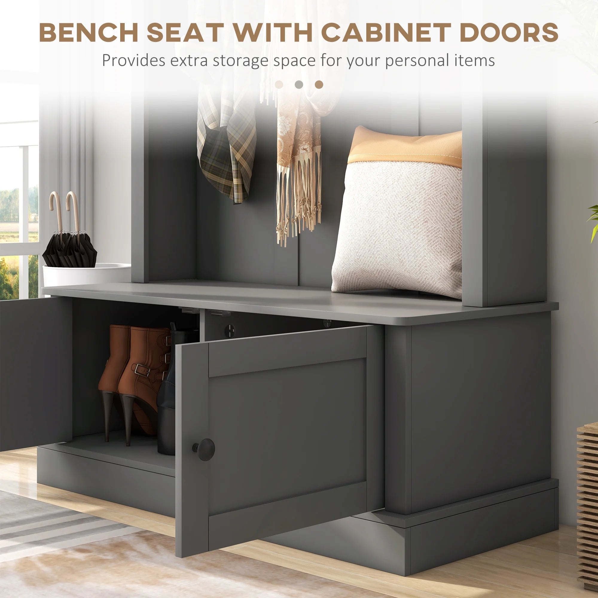 HOMCOM Hall Tree, Entryway Bench W/ Coat Rack, Shoe Cabinet, Black