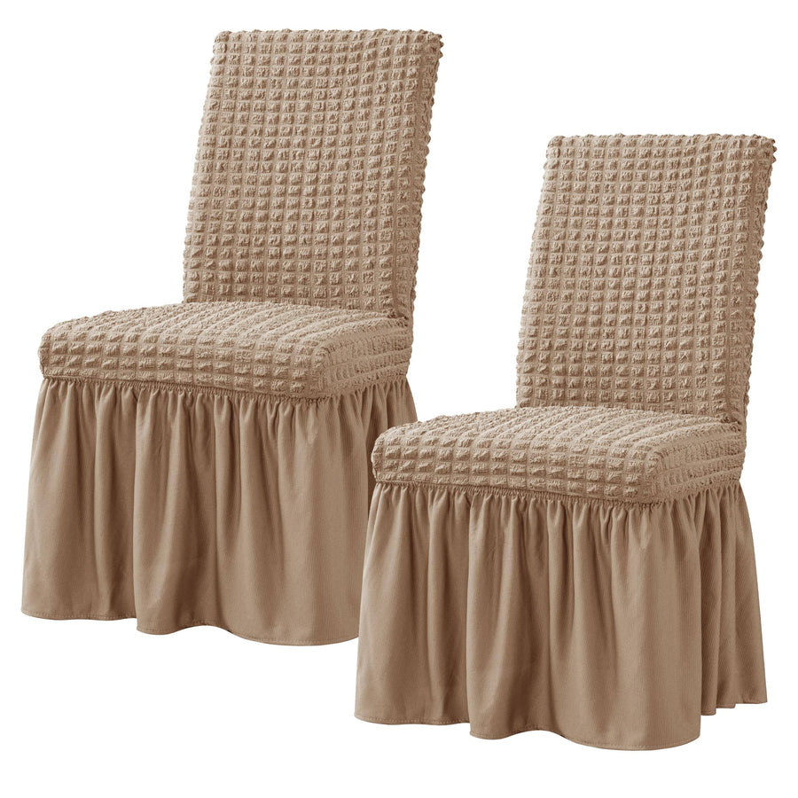 Subrtex 2 Pcs Stretchy Dining Room Chair Covers with Long Skirt, Removable Washable Universal Anti-dirty Parsons Slipcovers for Home Kitchen Party (